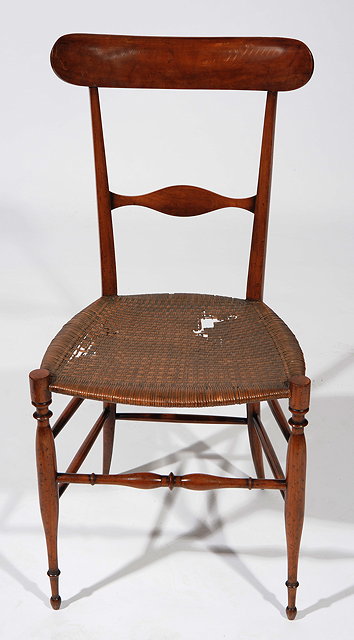 Appraisal: AN ANTIQUE ITALIAN FRUITWOOD CHIAVARINA CHAIR with bar back and