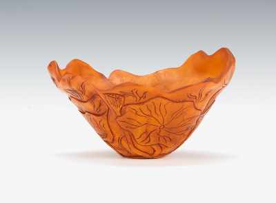 Appraisal: A Large Carved Horn Lotus Bowl Hand carved rust color