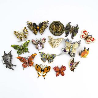 Appraisal: Collection of Fifteen Fashion Butterfly Brooches and One Compact variously