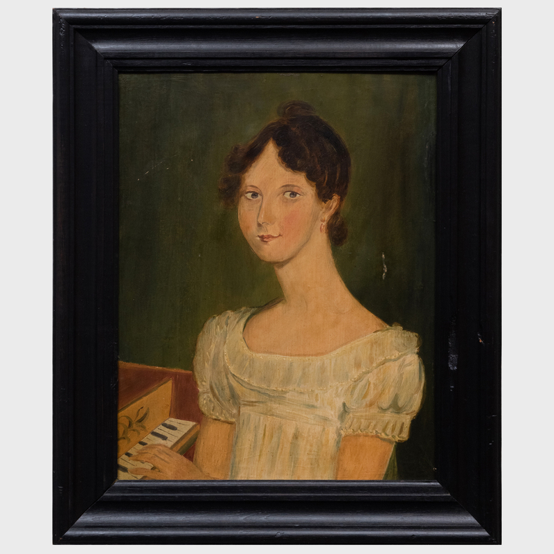 Appraisal: American School Portrait of a Young Lady Oil on paper