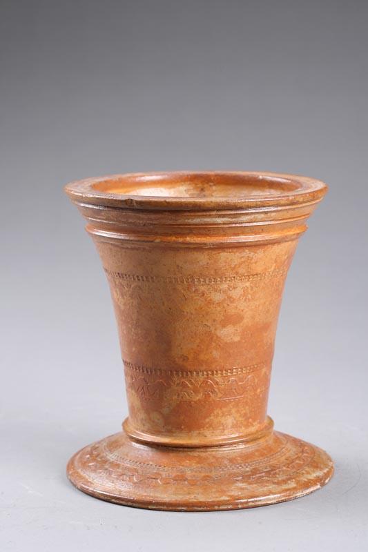 Appraisal: REDWARE FLOWER POT Nineteenth century Decorative tooled bands and a