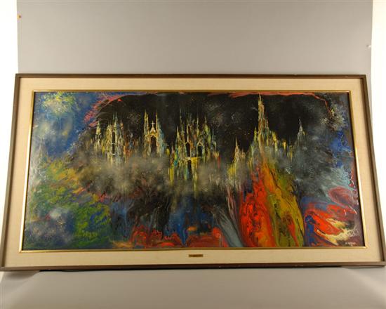 Appraisal: J Espinosa Cathedrals Acrylic on board Signed lower right dated