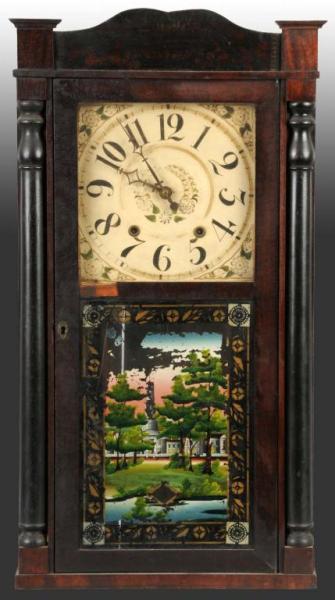 Appraisal: Reverse Painted Time Strike Shelf Clock Description Includes pendulum and