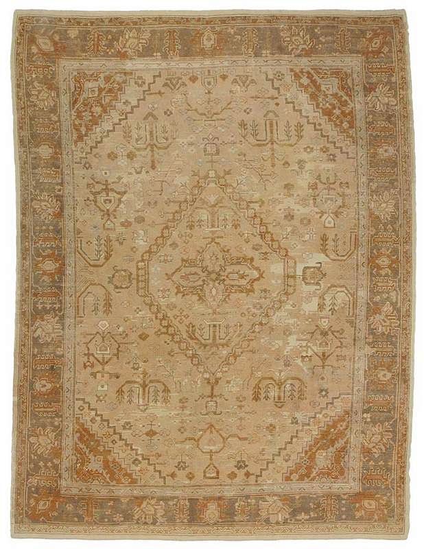 Appraisal: Large Oushak Rug Turkish circa camel ground with central stepped