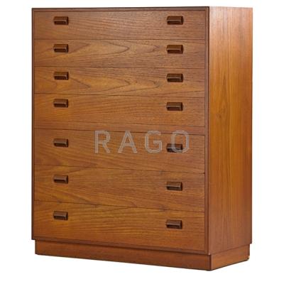 Appraisal: BORGE MOGENSEN - Teak tall dresser Denmark s Foil label