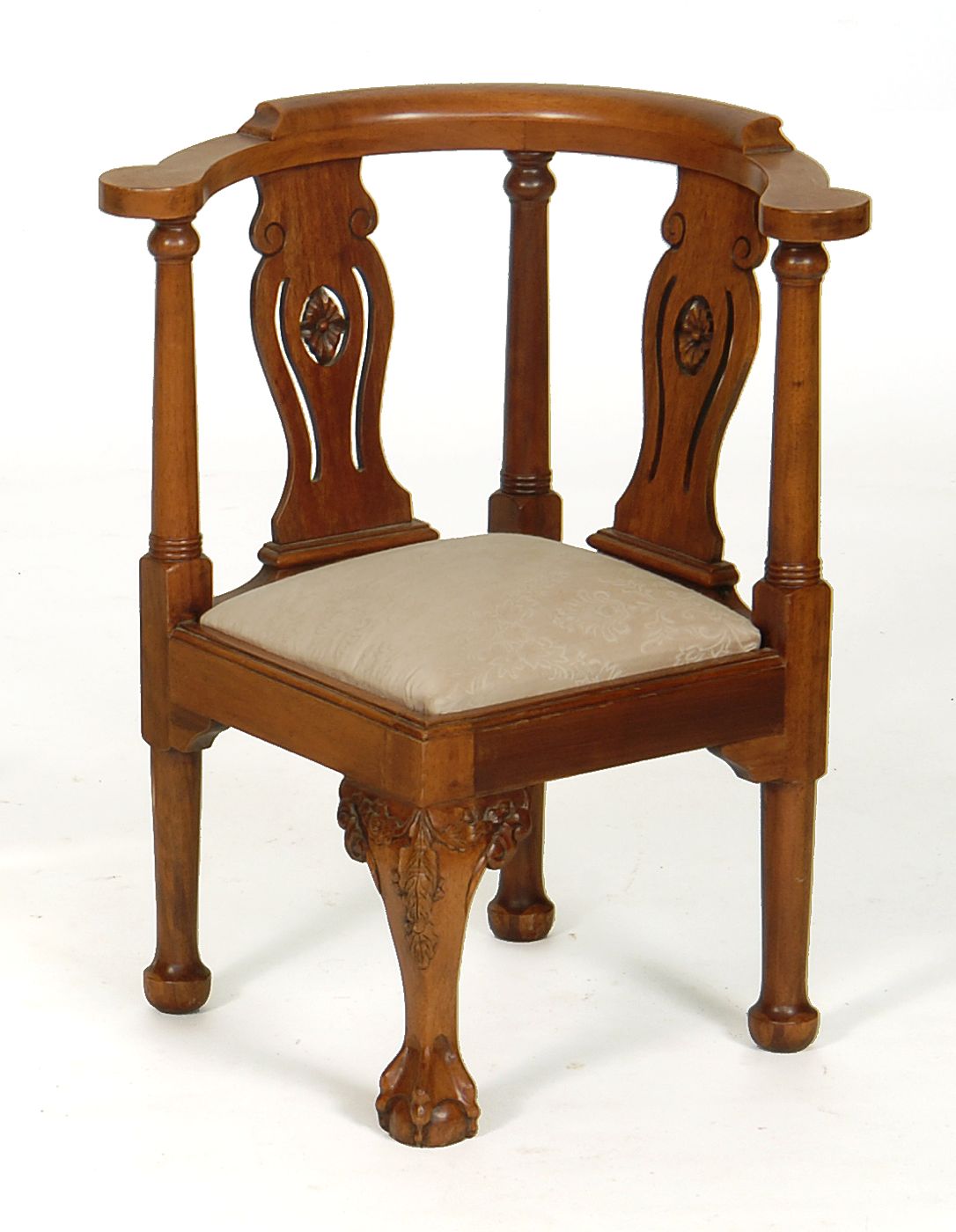 Appraisal: CHIPPENDALE-STYLE CHILD'S CORNER CHAIR With pierced splats Foliate carved knee