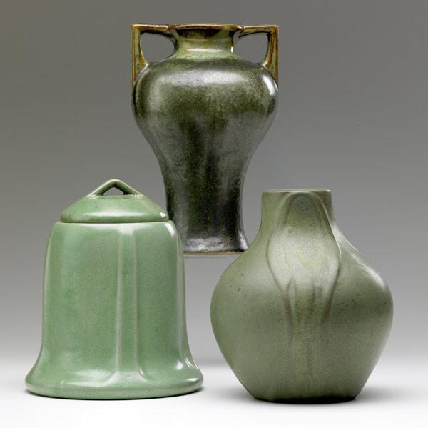 Appraisal: VAN BRIGGLE Etc Three pieces covered in green glaze Van