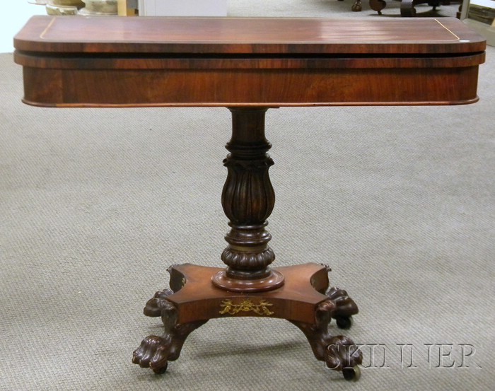 Appraisal: Empire Ormolu-mounted Inlaid Rosewood Veneer Pedestal-base Card Table with Paw