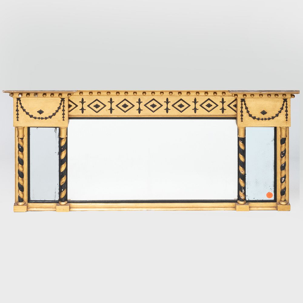 Appraisal: Federal Giltwood and Black Painted Three Part Over Mantel Mirror