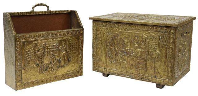 Appraisal: lot of Dutch brass repousse coffer and box th c