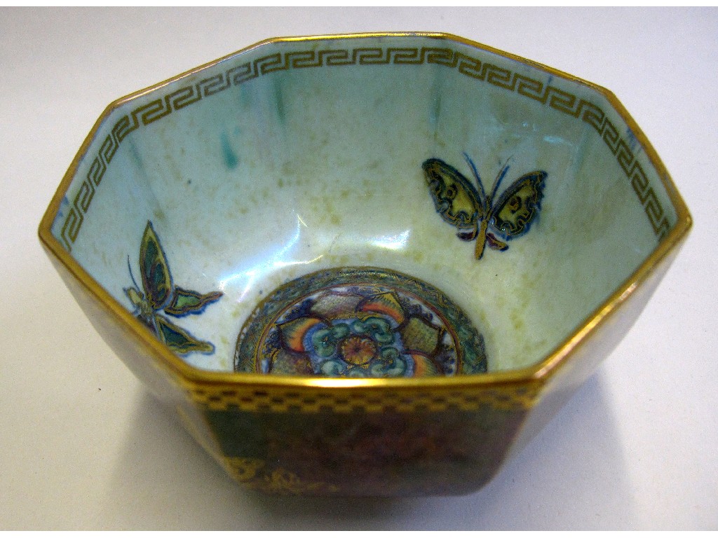 Appraisal: Wedgwood fairyland lustre octagonal bowl the mottled amber exterior decorated