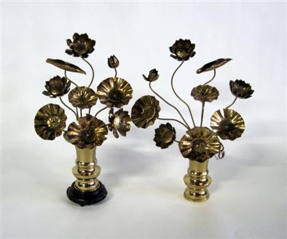 Appraisal: Pair of Japanese brass altar flowerslate th century