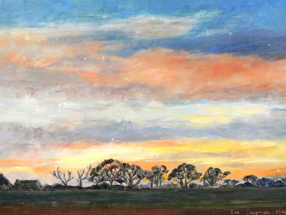 Appraisal: Eva Chapman English th C oil on board sunset or