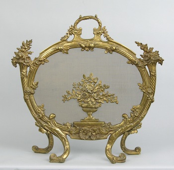 Appraisal: A Cast Brass Fire Screen A cast brass fire screen