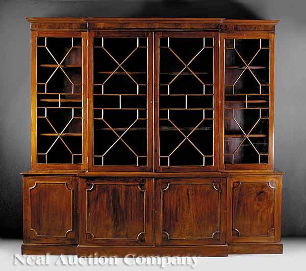 Appraisal: A Regency Mahogany Breakfront Bookcase early th c molded cornice