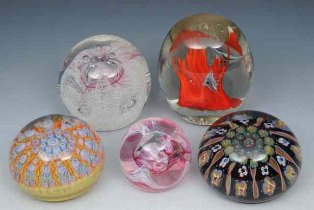 Appraisal: TWO MILLE FLEUR PAPERWEIGHTS two Caithness paperweights and one other