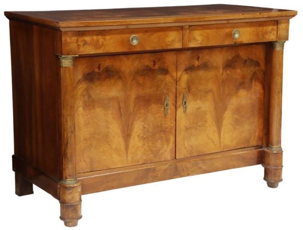 Appraisal: French Empire style burled walnut sideboard th c two drawers