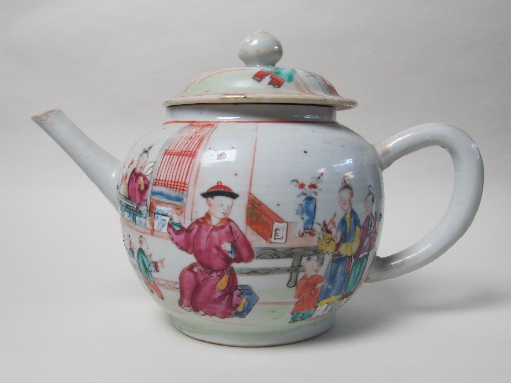 Appraisal: A Chinese export globular teapot painted with mandarins and attendants