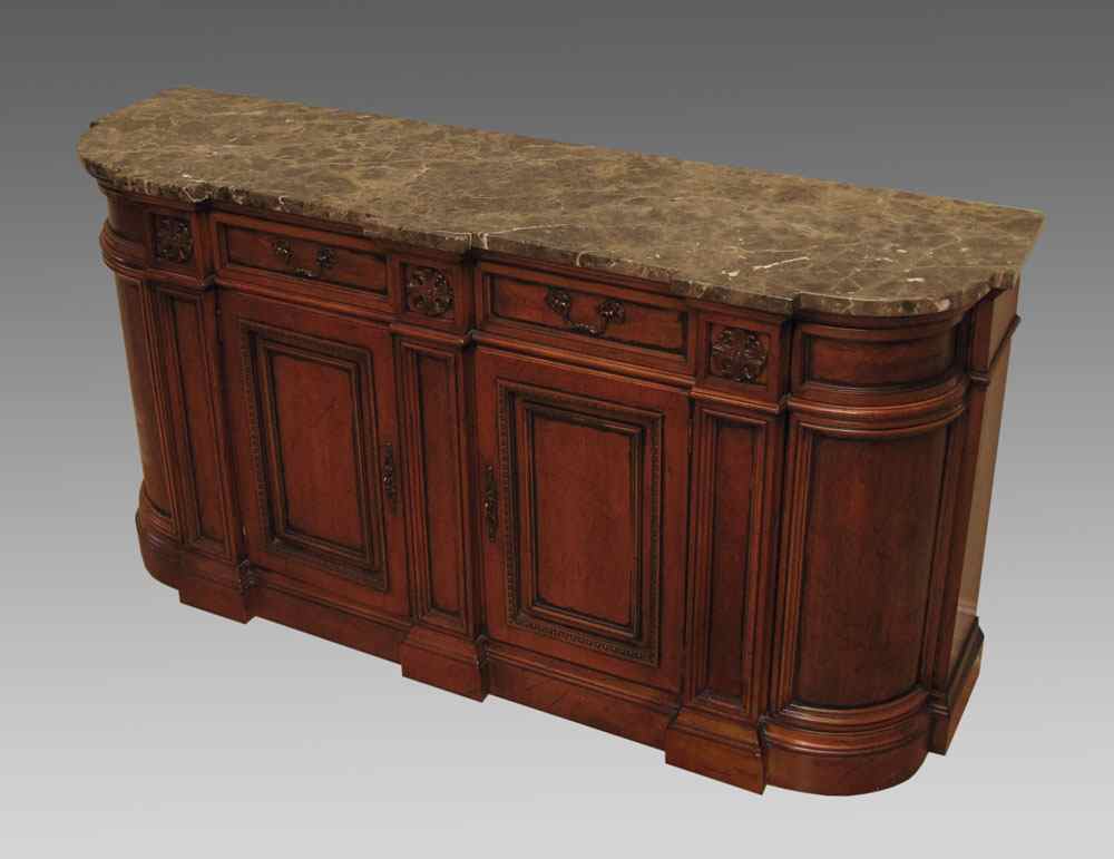 Appraisal: HICKORY CHAIR COMPANY MARBLE TOP BUFFET Smoky brown variegated marble