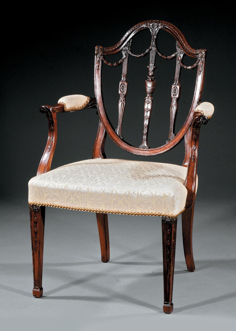 Appraisal: George III Carved Mahogany Armchair in the Hepplewhite Manner c