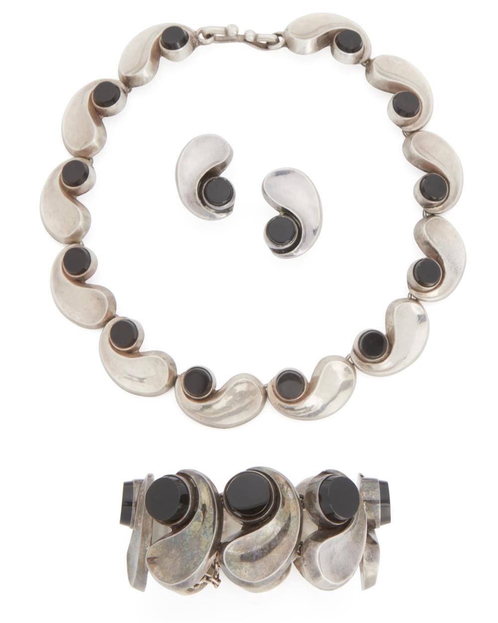 Appraisal: A suite of Antonio Pineda silver and onyx jewelry -