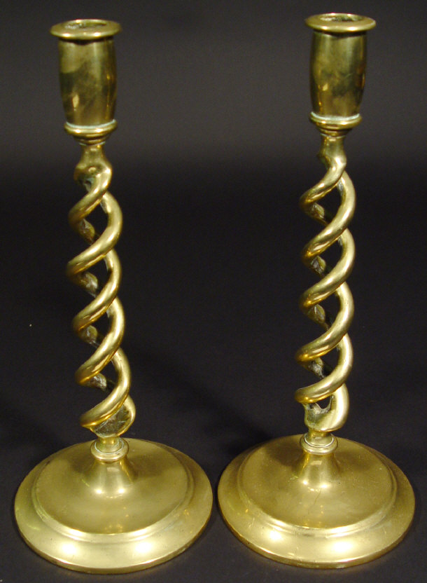 Appraisal: Pair of Victorian circular based hollow barleytwist candlesticks cm high