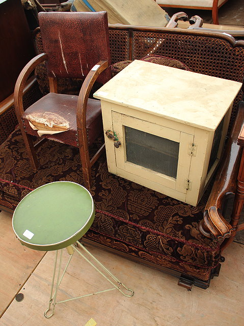 Appraisal: A CREAM PAINTED GREEN SEATED CIRCULAR ADJUSTABLE STOOL on tripod