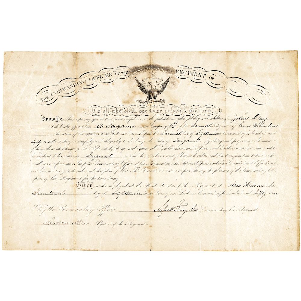 Appraisal: Union General ALFRED HOWE TERRY Civil War Document Signed Autographs