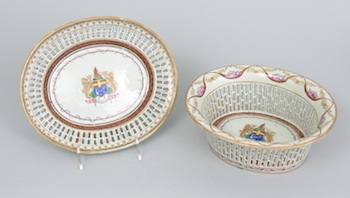 Appraisal: A Fine Export Porcelain Armorial Reticulated Basket and Liner Chinese