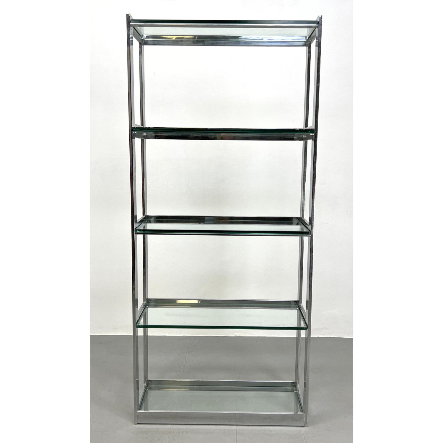 Appraisal: Mid Century Modern Chromed Steel Etagere Shelf With Thick Glass