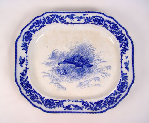 Appraisal: LARGE STAFFORDSHIRE CAULDON ENGLAND FLOW BLUE TURKEY PLATTER Ca ''