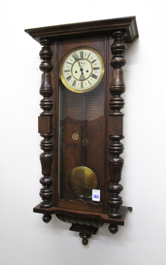 Appraisal: GERMAN TWO-WEIGHT WALL CLOCK Gustav Becker Clock Co Freiberg Silesia