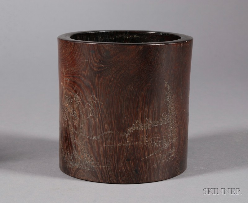 Appraisal: Brush Pot China th century engraved with a landscape and