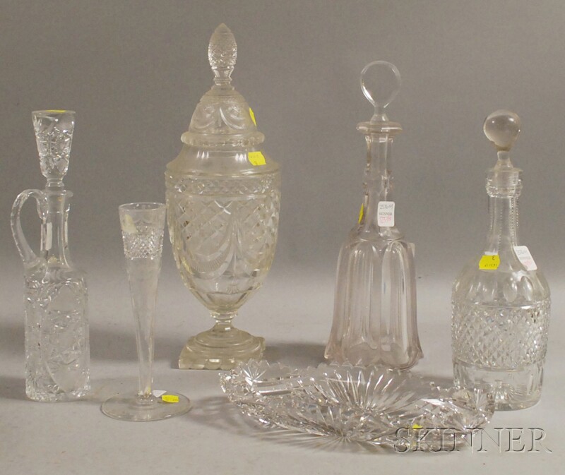 Appraisal: Six Colorless Cut and Molded Glass Table Items a sweetmeat