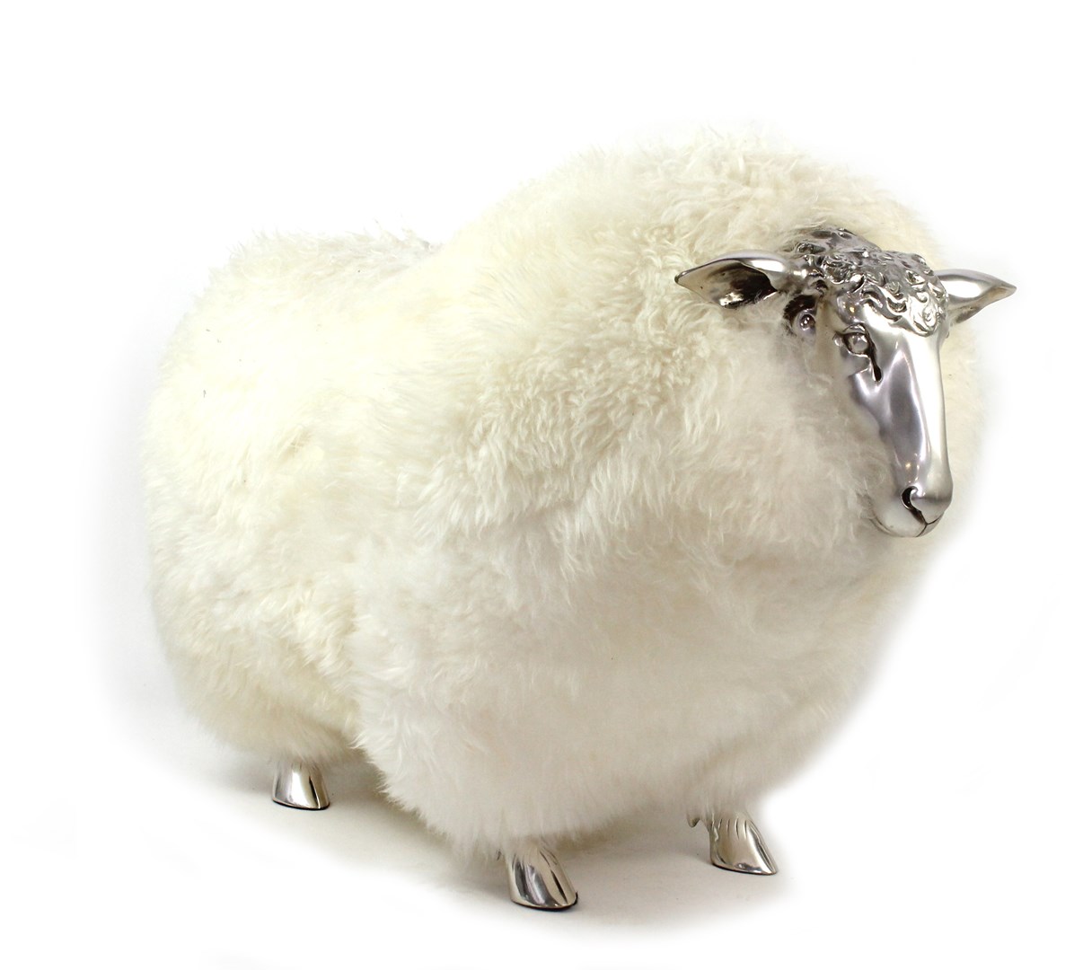 Appraisal: Christian Maas 'Mouton' white wool and silvered bronze sheep sculpture