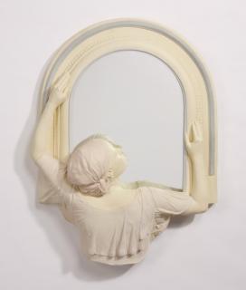 Appraisal: Art Deco inspired figural sculpture w mirror Late th century