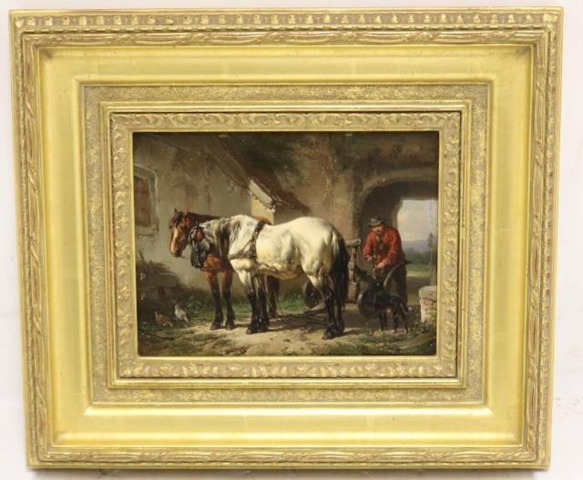 Appraisal: WOUTERUS VERSCHUUR - DUTCH OILPAINTING ON BOARD DEPICTING HORSES IN