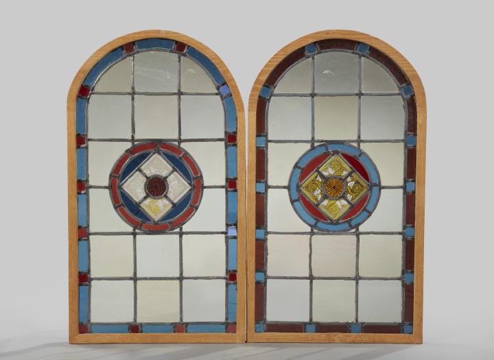 Appraisal: Pair of English Stained and Enameled Leaded Glass Windows fourth