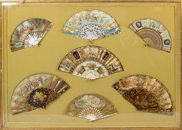 Appraisal: COLLECTION OF HAND PAINTED AND MOTHER OF PEARL FANS Framed