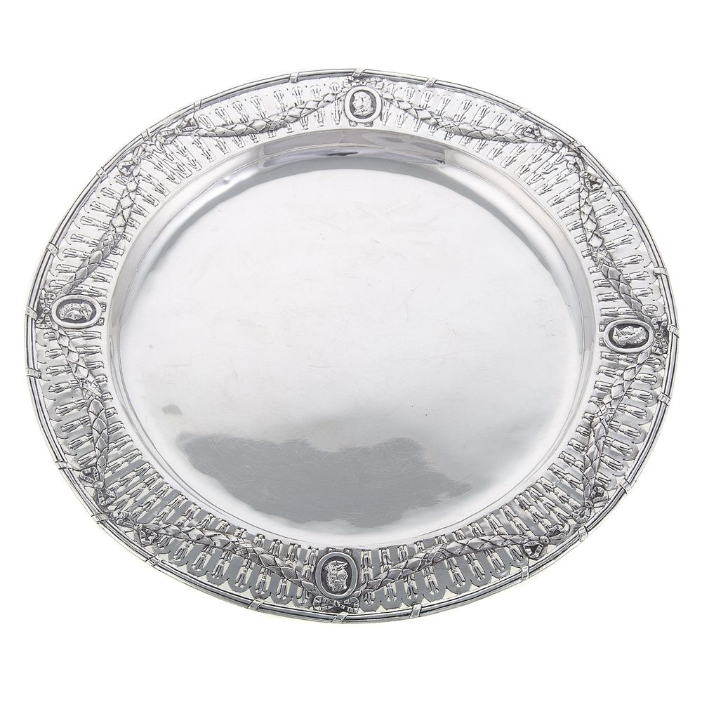 Appraisal: German Silver Serving Tray silver standard circular the pierced bellflower