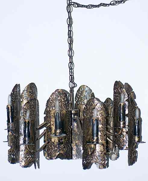 Appraisal: Arts and Crafts Moorish Chandelier Hand-wrought black and gold painted