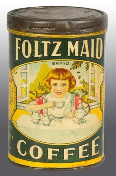 Appraisal: Foltz Maid Coffee Tin Description Manufactured by the Foltz Grocery