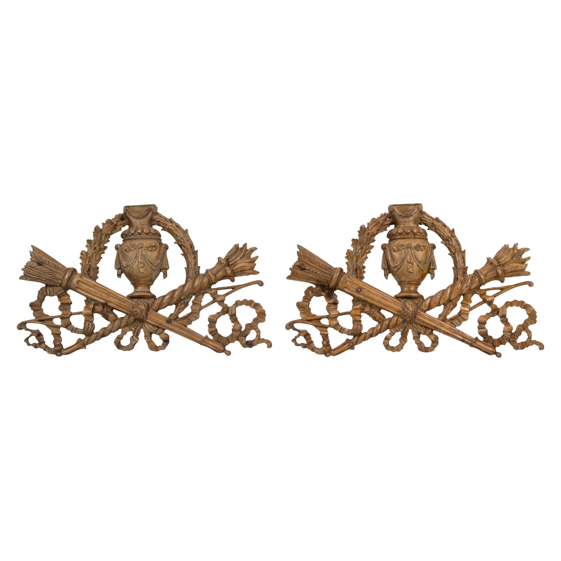 Appraisal: A PAIR OF ITALIAN NEOCLASSICAL STYLE CARVED WOOD WALL APPLIQUES