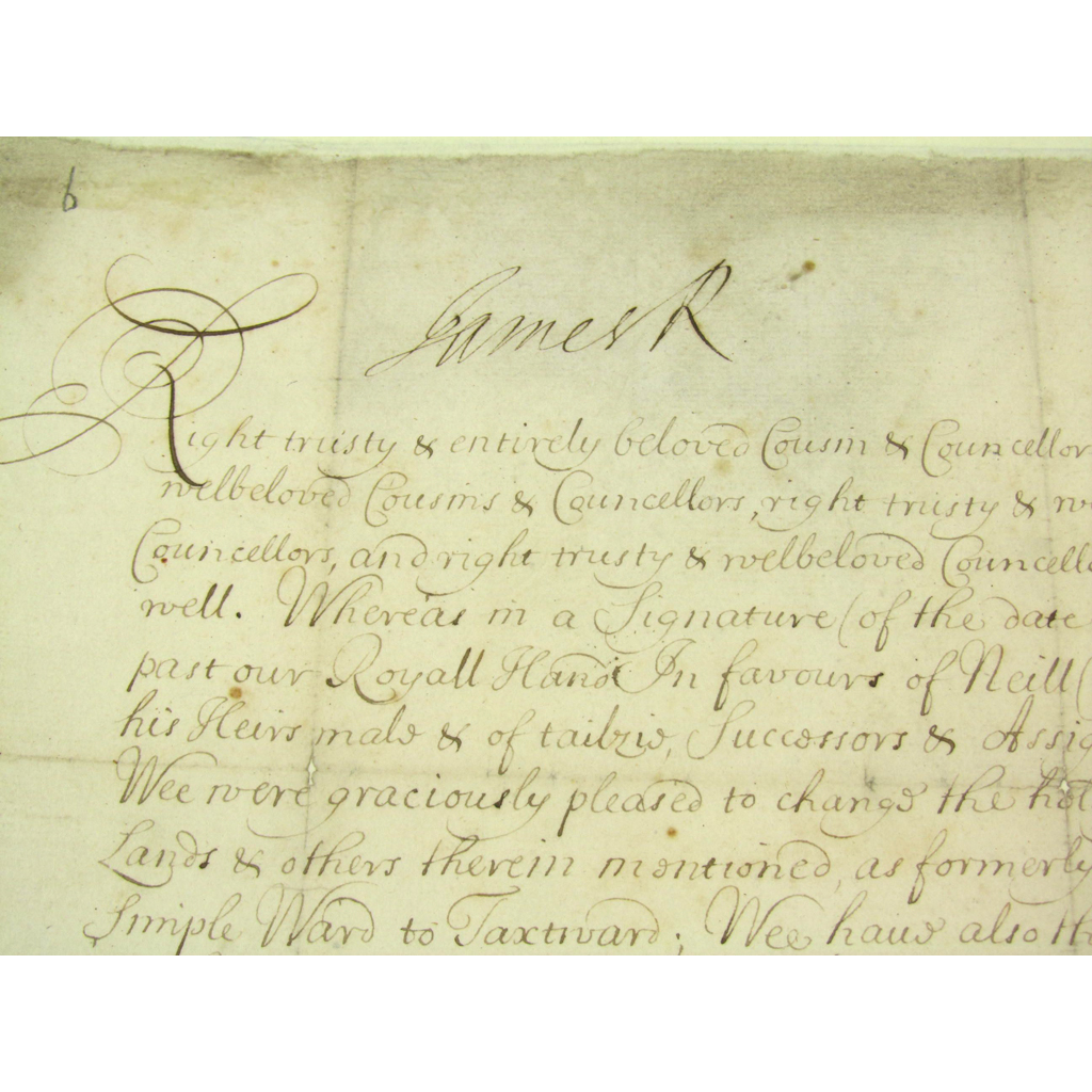 Appraisal: James VII II King Document in favour of Neill Campbell