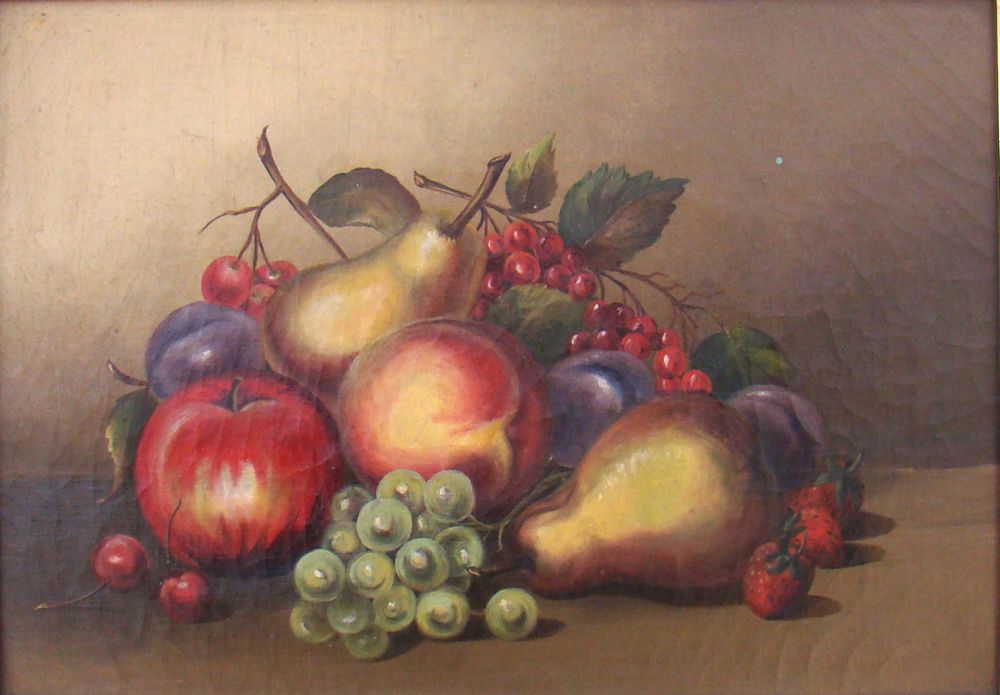 Appraisal: FRAMED PAINTING th CenturyStill life with fruit Unsigned Oil on