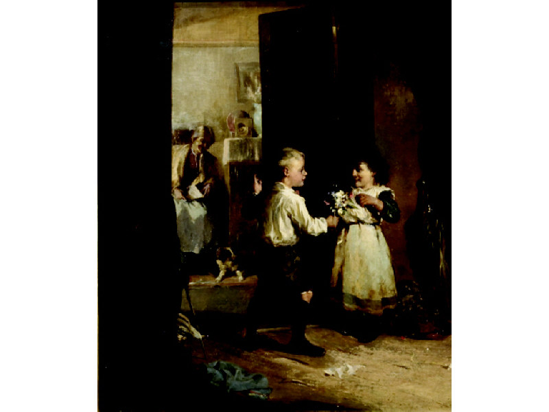 Appraisal: ARTHUR IGNATIUS KELLER AMERICAN - Interior scene with two young