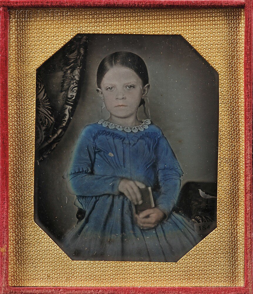 Appraisal: American School th Century Hand-tinted Sixth-plate Daguerreotype of a Girl