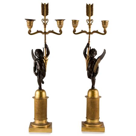 Appraisal: Pair of Charles X Gilt and Patinated-Bronze Two-Light candelabra Estimate