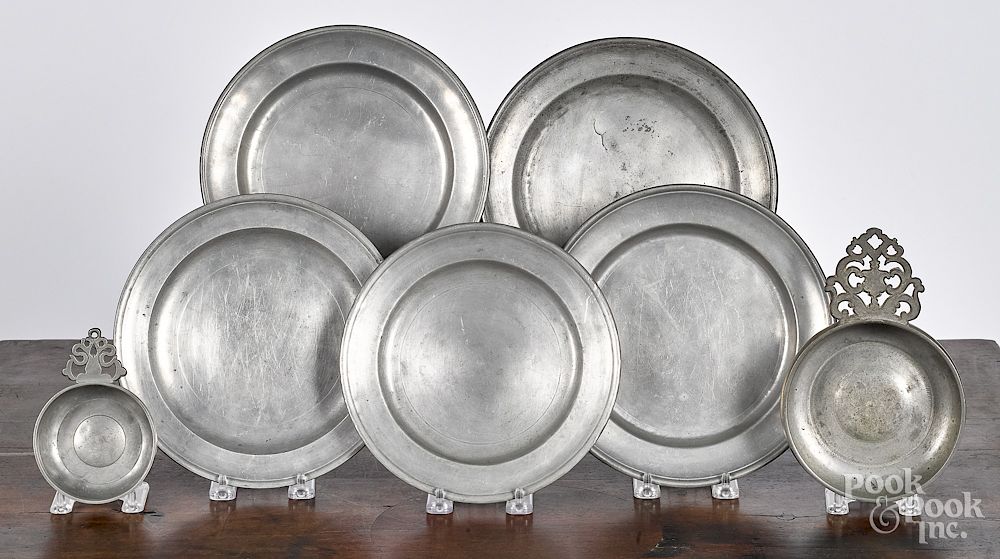 Appraisal: Five American pewter plates etc Five American pewter plates th