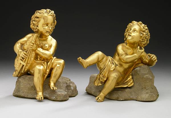 Appraisal: A pair of French gilt bronze cherubs second half th